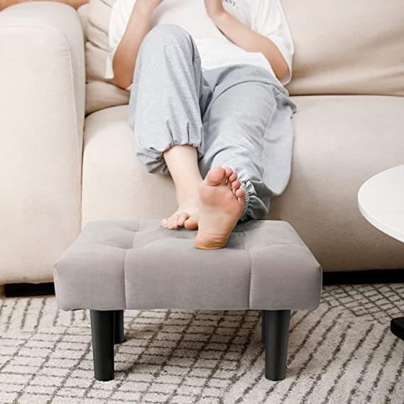 Woodilla LuxuryLounge Footrest Stool for Living Room, Office, Kitchen - Ottoman With Cushion - Small Wooden Step Stool