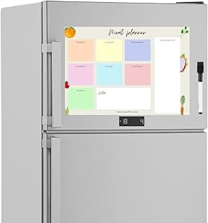 Rays Of Ink Rewritable Magnetic Meal Planner | Meal Organiser Magnetic | Dry Erase Weekly Menu Planner With Grocery Shopping List | Whiteboard for Meal Planning | Includes 1 Marker & 1 Microfiber Cloth (Style 2)