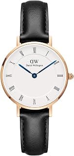 Daniel Wellington Petite Analog Watch for Women with White Round Dial & Rose Gold Leather Strap Band Water Resistant Women's Wrist Watches - DW00100683K