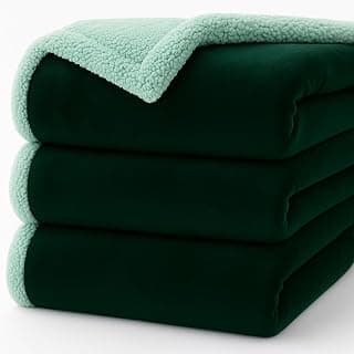 BSB HOME Ultra-Soft Flannel Sherpa Blanket for Double Bed | 500 GSM | Premium Warm & Cozy Winter Blanket | Reversible Dual-Layer Flannel and Sherpa – Bottle Green & Mint Weight - 3.2 KG