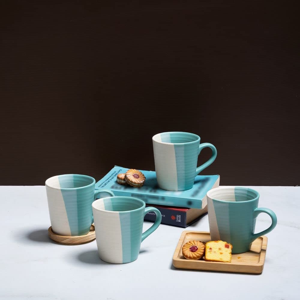 Premium Coffee Mugs | Set of 4 | 320 ml | Eco-Friendly Stoneware Ceramic | Toxin Free | BPA and Lead Free | Perfect for Gifting | Microwave & Dishwasher Safe | Blue | Polychrome