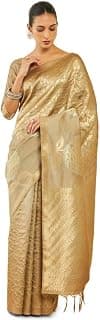 Soch Womens Beige Tussar Silk Saree With Zari Woven Floral And Foliage Designs