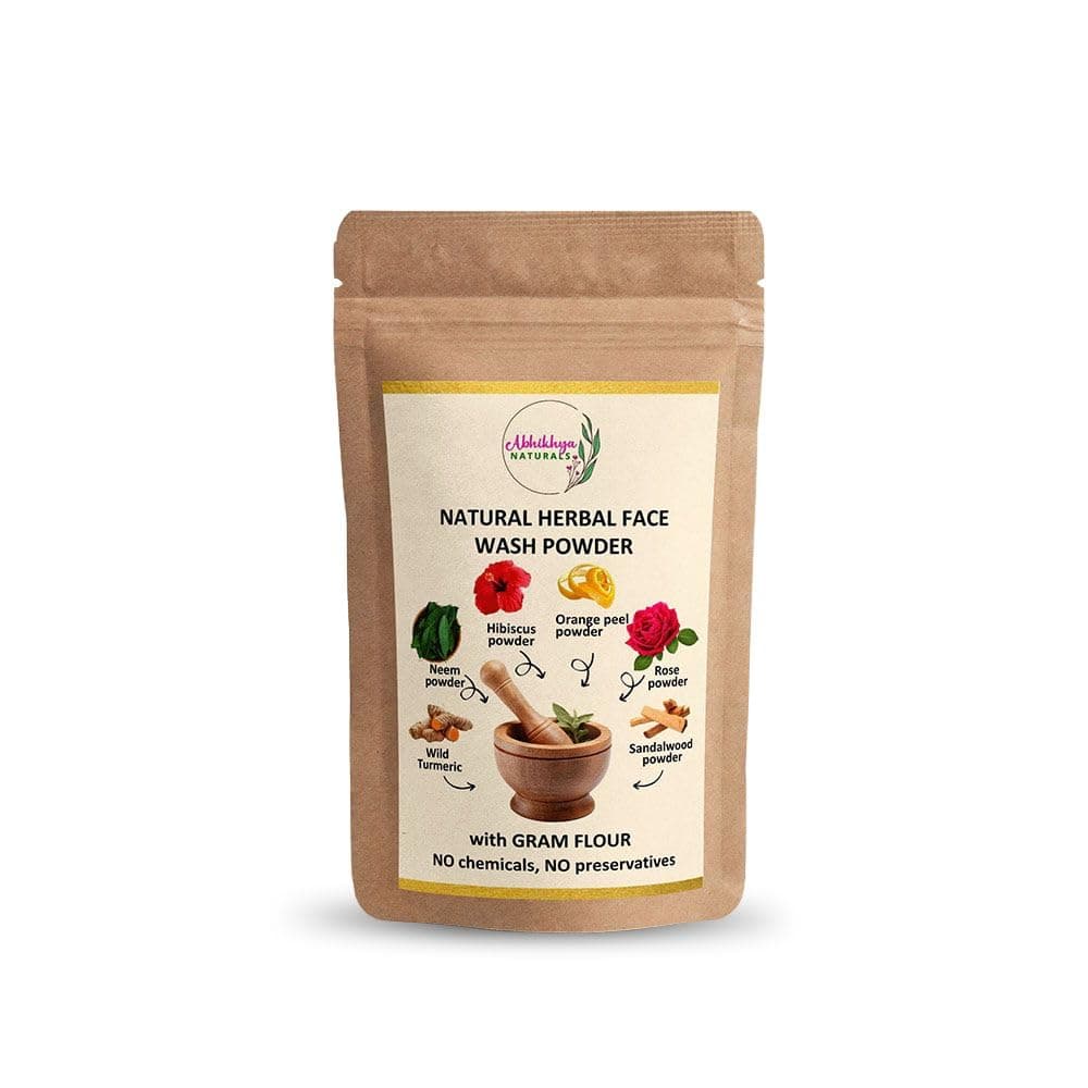 Abhikhya Naturals Herbal Face Wash Powder, All Skin Types, 100 gm | Wild Turmeric, Gram Flour, Neem & Sandalwood, Gently Cleanses & Removes Oil, For Men & Women