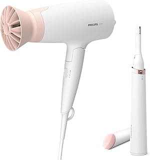 PHILIPS Hair Dryer Bhd308/30 1600 Watts Thermoprotect Airflower, 3 Heat & Speed Settings For Quick Drying & Touch-Up Hp6388 Eyebrows, Facial & Body Trimmer (White)