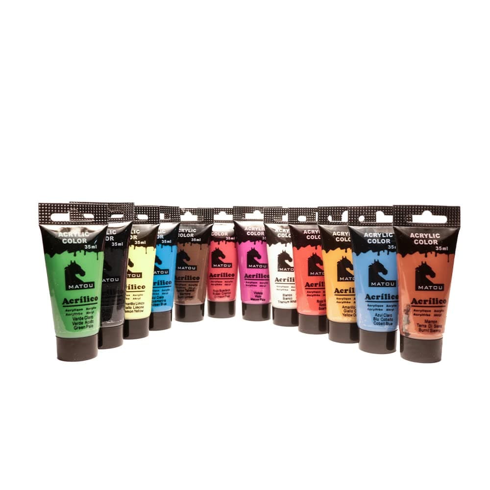 ArtRight 12 x 35 ml Acrylic Paint Set - Artists Metallic and Primary Acrylic Color Set of 12 : Non-Toxic, Acid-Free Colors for Painting (35ml, 1.18oz)