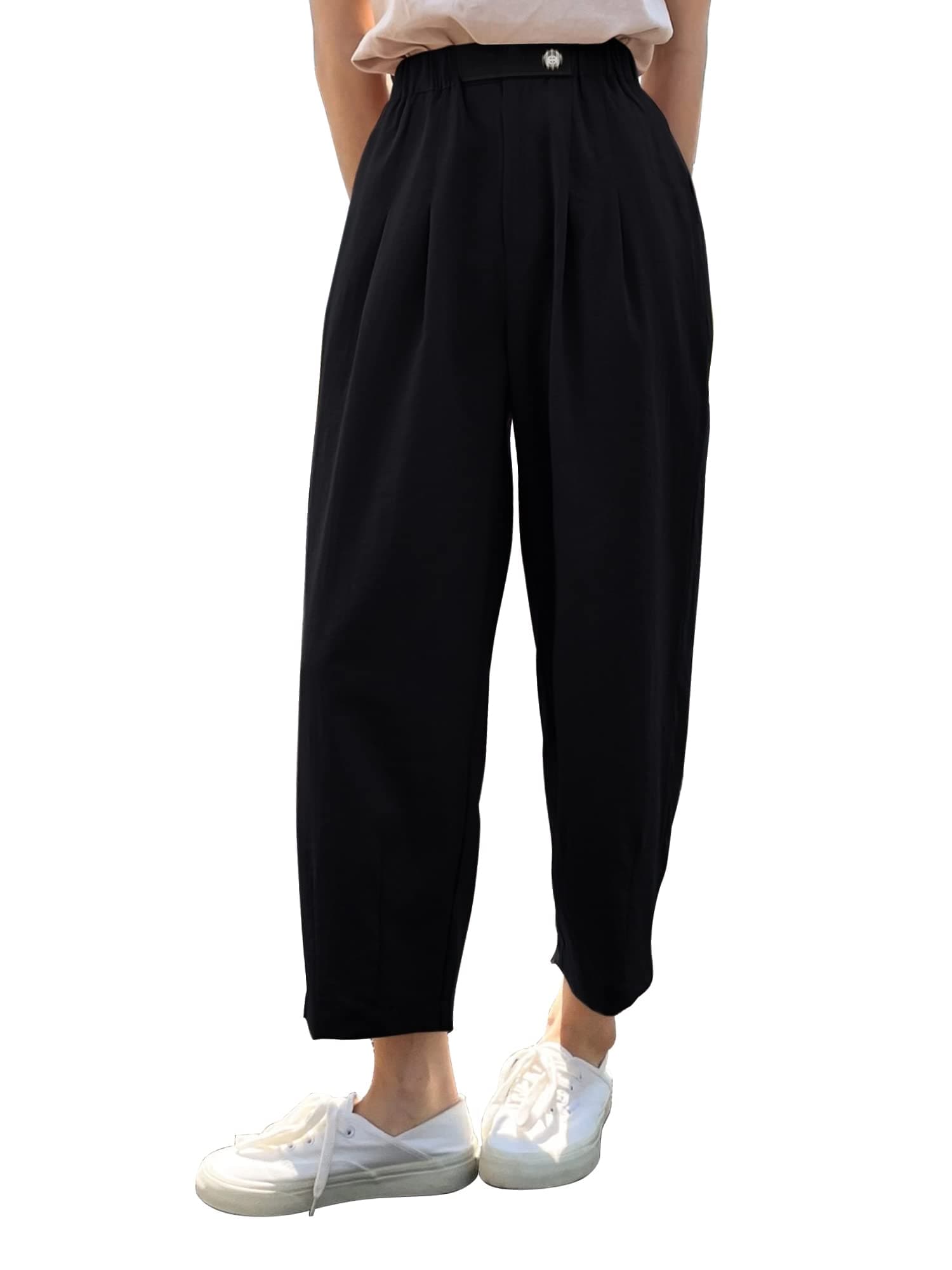 Maniac Solid Womens Polyester Trouser Women Black Trouser - Office & Casual Wear
