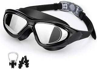 Cable World® Big Frame Competition Swim Goggles with Free Protective Case Pro Anti fog Protection Clear Anti-UV Swimming Goggles with Adjustable Strap