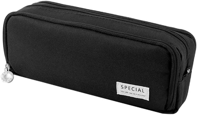 PXBQ Polyester Pencil Case Large Pencil Cases For Girls Boys Big Capacity Pen Pencil Pouch With 3 Compartments School Stationary Office Aesthetic Cute Pencil Pouch (Black)