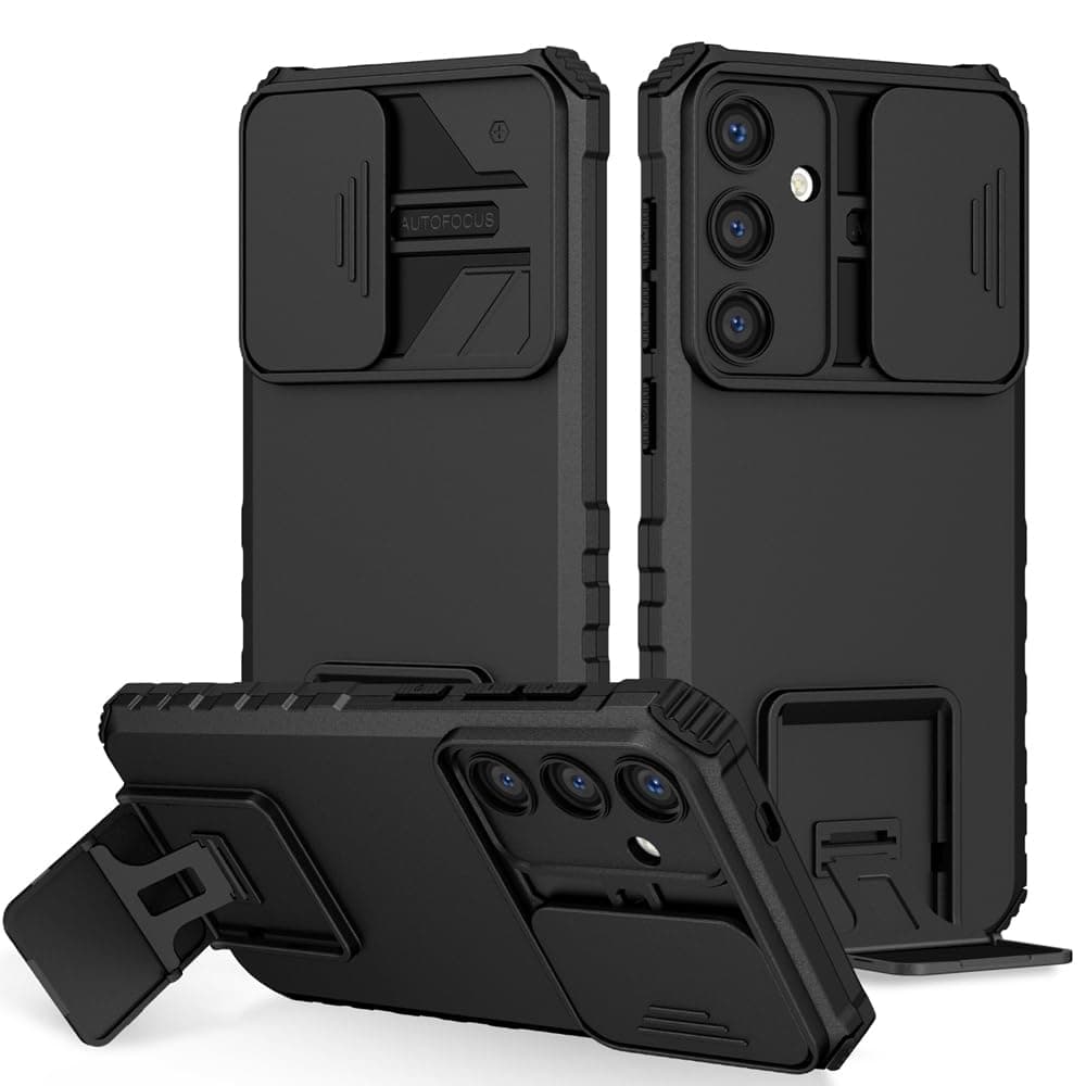 ShieldTech Back Cover Case for Samsung Galaxy S24 Plus 5G | Sliding Camera Shield | Stereoscopic Stand | 360° Protection Mobile Cover for Samsung Galaxy S 24 Plus / S24 Plus 5G | PC, Black Back Cover