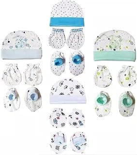 JUSTLIST JUSTLIST New Born Baby Infant Soft Cotton Mitten Sets with Cap and Booties (Set of 4, Availability Colour May Vary and Print Designs)