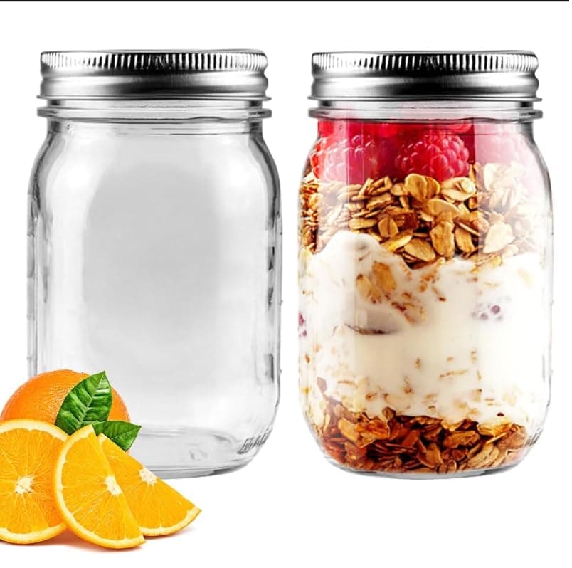 CASADELIGHT Wide Mouth Mason Jars 500ml Pack of 2 with Airtight Leakproof Lids & Bands | BPA-Free Food Grade Glass Storage Jars for Pickling, Fermentation, Jam, Honey, Overnight Oats & Meal Prep