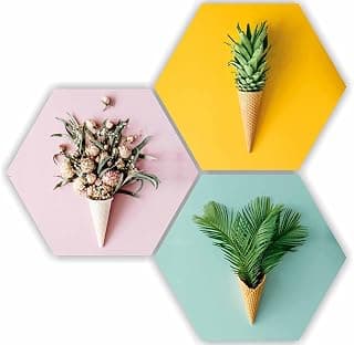 SAF Preety Floral Flower and Leaf in Cone Pot 3 Piece UV Textured Multi-Effect Self adheshive Painting 17 Inch X 17 Inch SANFHX141,Multicolour