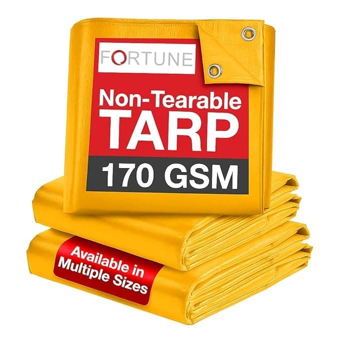 FORTUNE Tarpaulin Sheet Waterproof (30Ft x 24Ft) with 170 GSM, Virgin Material, UV Resistant,Aluminum Eyelets - Laminated, Heavy Duty Tadpatri, Tarpaulin Plastic Sheet for Covering (Yellow)