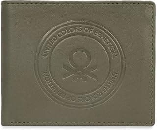United Colors of Benetton Men RFID Protected Savile Global Coin Wallet - Olive, No. of Card Slot: 4 | Embossed Global Coin Wallet with Side Closure | Leather