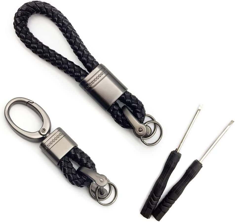 Contacts 2 Pcs Black Braided Keychain Leather Strap Keyring Accessories PU Rope Hook Keyring with Zinc Alloy (Pack of 2)