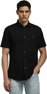 Louis Philippe Men's Slim Fit Premium Textured Fabric Versatile Solid Easy Care, All Season adapability Half Sleeve Casual Shirt