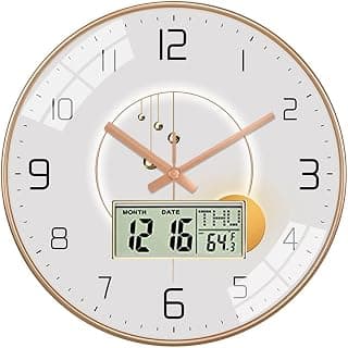 STAR WORK Non Ticking Silent Quartz Vintage Wall Clock for Home Bedroom Hall Living Room Office | Mute and Quiet Wall Clocks (Pearl Digital)(Glass;Plastic) 12W x 12H Centimeters