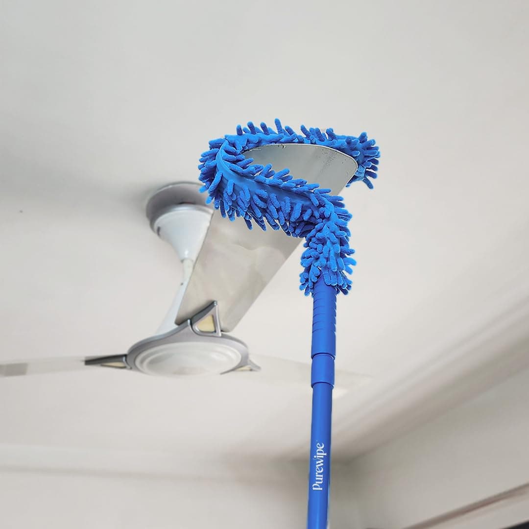 Purewipe Extendable Fan Cleaning Duster with 60'' inch Long Handle - Multi-Purpose Duster for Ceiling Fans, Walls | Microfiber Duster & Wall Mop for Home, Spider Web Cleaner Stick
