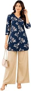 Generic Women's Co-ord Rayon Floral Printed Kurta Pant Set | High-Low Hem & 3/4 Sleeves | Ethnic Co-ord for Festive & Casual Wear | Co-ord Set For Women Stylish (IN, Alpha, 3XL, Regular, Womens, Blue)