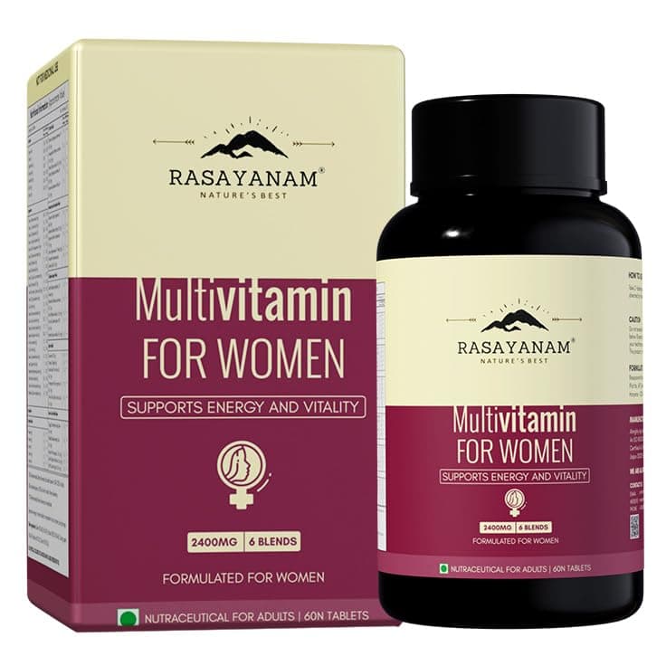 Rasayanam Multivitamin for Women | 55 Ingredients with 100% RDA of Essential Vitamins & Minerals | Energy, Hair, Skin, Hormonal, Bone & Immunity Support | Daily Multivitamin Tablets for Women With Collagen & Antioxidants Blend - 60 Tablets