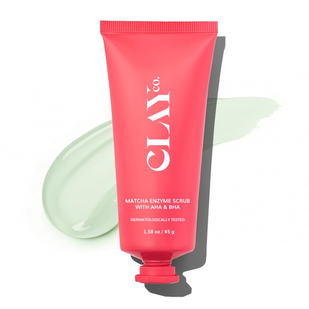 ClayCo Matcha Enzyme Face Scrub with AHA + BHA for Gentle Exfoliation, Deep Pore Cleansing, Blackhead Removal, Skin Brightening & Texture Refining for Oily, Acne-Prone & Combination Skin | Set of 2