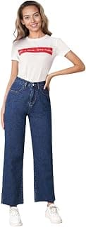 KOTTY Womens High Waist Flared Fit Ankle Length Clean Look Denim Jeans