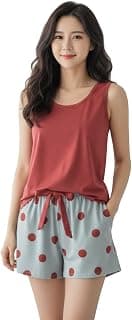 Celary Korean Women Pyjama Set |Cute Printed Sleeveless Cotton Blend Top & Shorts Pyjama Set | Soft Breathable Summer Sleepwear & Loungewear for Ladies | Shorts Set for Women