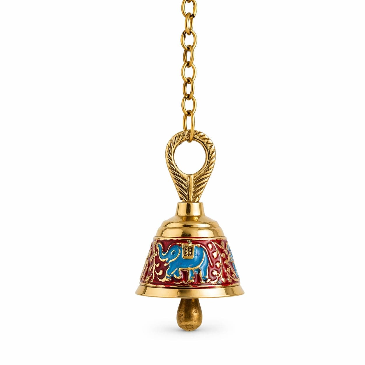 LOOPYSKY Brass Pooja Hanging Bell with Chain (Red, Single Piece) | Decorative Mandir Ghanti for Door Wall | Handcrafted Temple Bell for Home Décor, Vastu & Spiritual Use