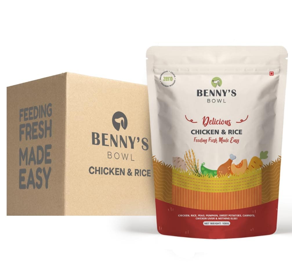 Benny's Bowl Fresh & Wet Dog Food - Chicken & Rice - 15 Packs x 100 G | Human-Grade, Gently Cooked | Natural Meal for All Dog Breeds,All Life Stages