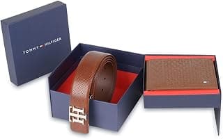 Tommy Hilfiger Nebraska Leather Belt + Wallet Gift Set for Men - Tan/Tan