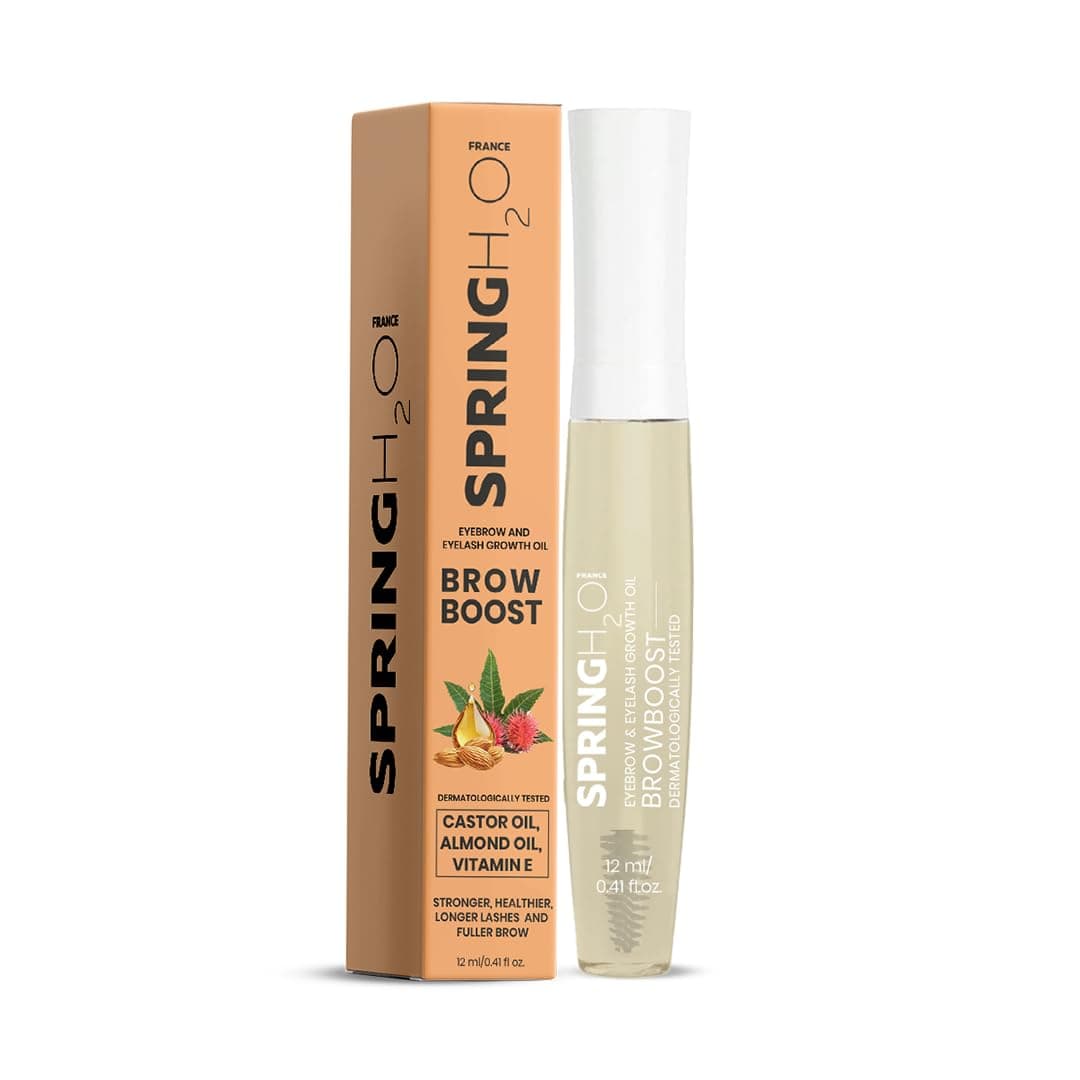 Spring H2O BrowBoost Eyebrow & Eyelash Growth Oil 12 ml | Enriched with Castor Oil, Almond Oil & Vitamin E | Promotes Thicker, Longer & Fuller Lashes & Brows | Nourishing & Strengthening Oil