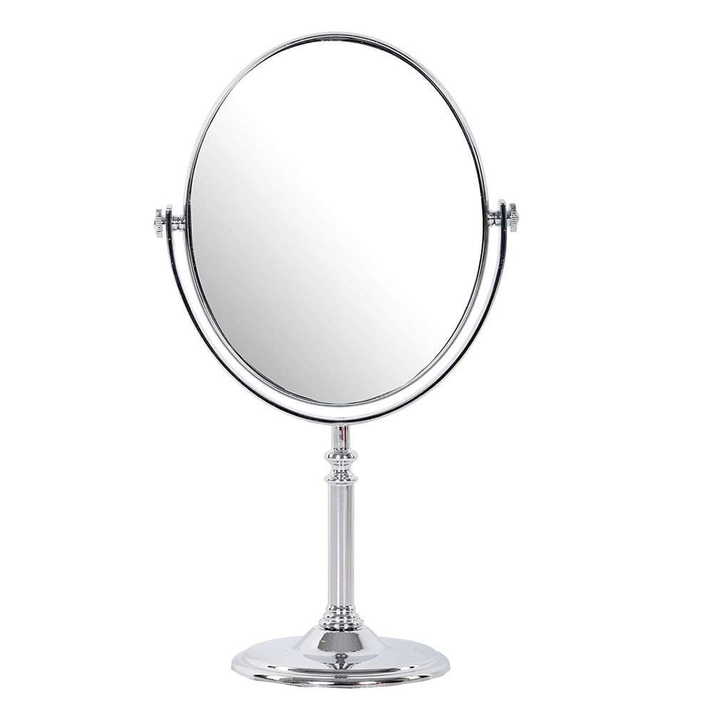 BIRMON Makeup Mirror | Magnifying Mirror Makeup | Double Side Magnification | Tabletop Vanity Hand Mirrors Stand | 5X and 1X| (Men & Women-Silver)