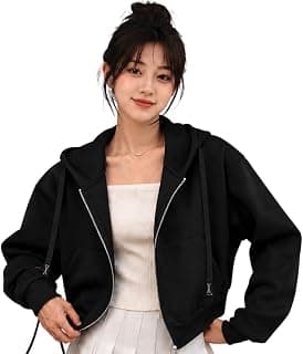 ADBUCKS Womens Crop Hoodie Jacket - Trendy Sporty Design, Fashionable Zip-Up, Ultra-Soft Fabric, Long Sleeve for Casual