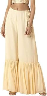 Indya Women's High Rise Solid Georgette Regular Length Sharara Pants (PSB00001-P)