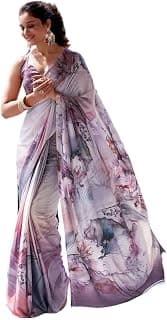 Satrani Women's Satin Digital Print Saree with Unstitched Blouse Piece