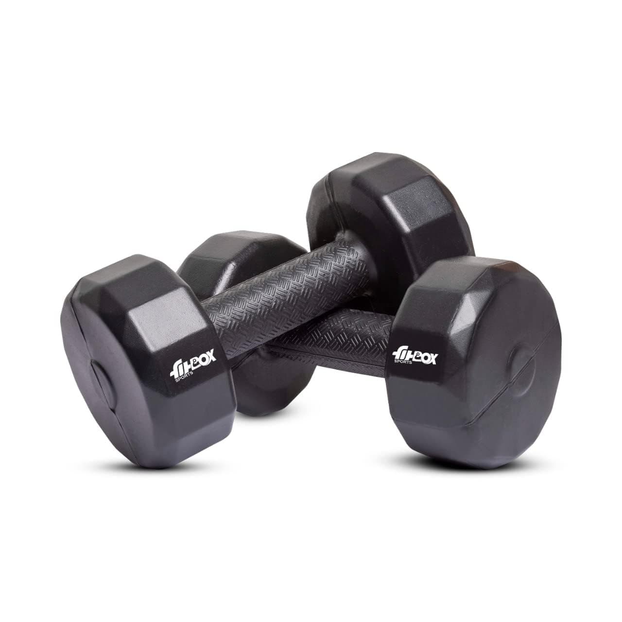 FitBox Sports Diamond 10kg (5kg x 2) Dumbbells for Exercise & Fitness | Strength Training for Home Gym - Black