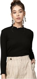 SASSAFRAS Black Rib High Neck Full Sleeve Top
