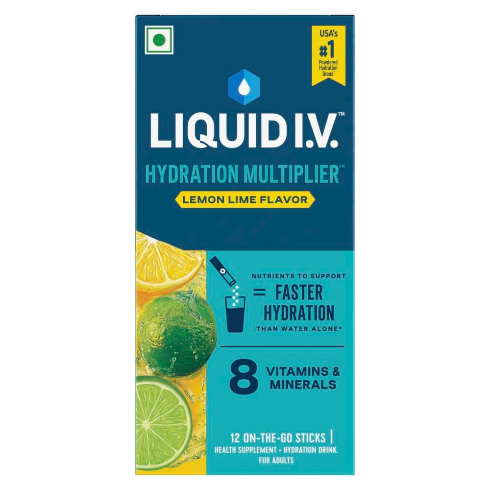 Liquid I.V. Hydration Multiplier – Lemon Lime | Hydration Drink Mix Powder 16 g | Pack of 12 | Sodium & Potassium | Easy-Mix Sticks | No Artificial Sweeteners