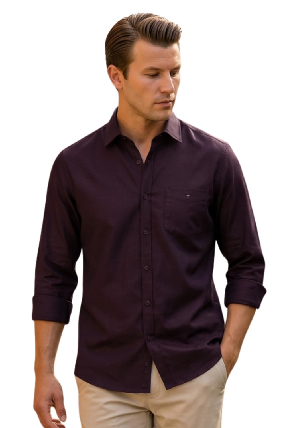 Louis Philippe Men's Slim Fit Signature Oxford Easy Care, Natural Stretch Full Sleeve Solid Casual Shirt, Cotton