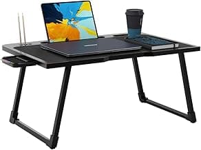 Engineered Wood Multipurpose Foldable Laptop Table with Cup Holder | Table Home Study Writing Table, Foldable and Portable/Ergonomic Edges (Black, 60[L] X 40[W] X 24[H] cm)