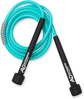 AlphaDrive Skipping Rope for Men and Women with Spring | Adjustable Height Speed Jump Rope for Exercise, Gym & Sports Fitness | PVC Cable, Foam Handles, Cardio & Weight Training Equipment (Aqua Blue)