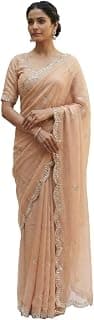 Generic Nude Fendy Silk Hand Embroidered Mirror Work Saree