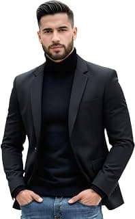 CADMON Men Cotton Blend Solid Single Breasted Blazer with Notched Lapel, | Stylish Full Sleeves, Button Closure, Regular Fit Formal Blazer for Mens (Black)