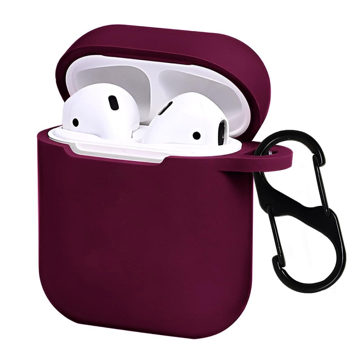 KACA Silicone Soft Case Cover with Keychain for AirPods 1 & 2, Apple airpods 1st and 2nd Generation case (Wine)