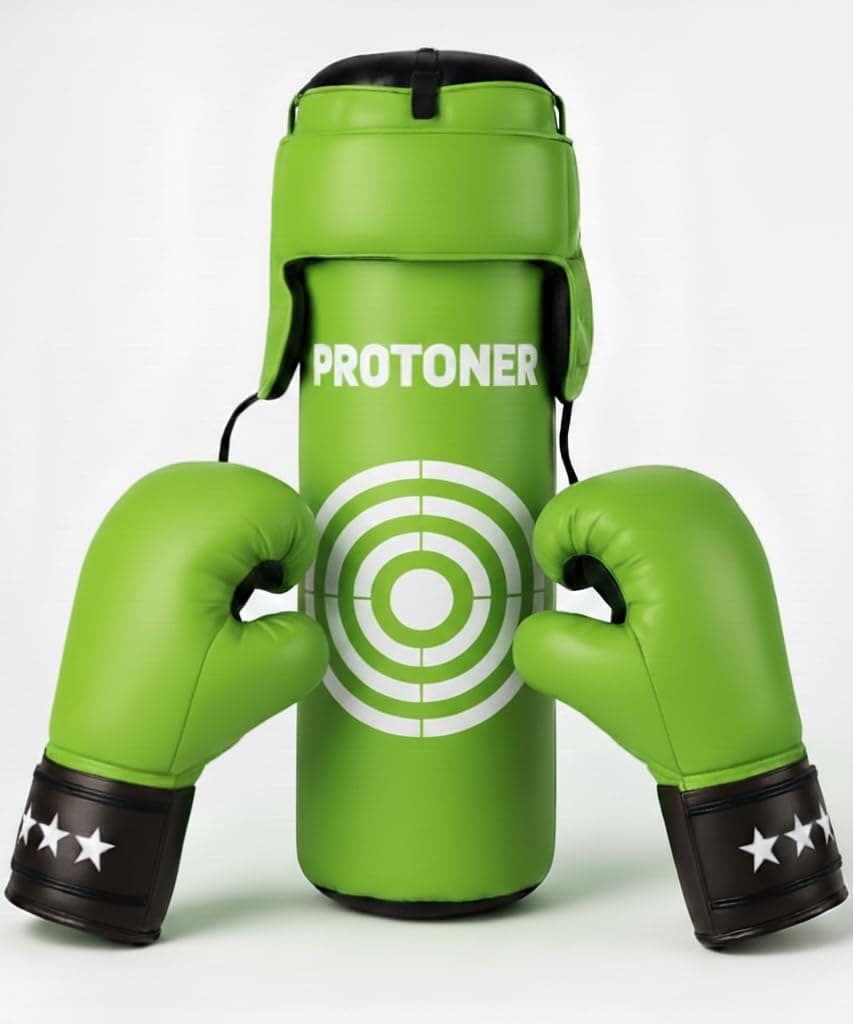 Protoner Kids Punching Bag Set with Gloves and Head Gear Complete Boxing Training Kit for Children (Green)