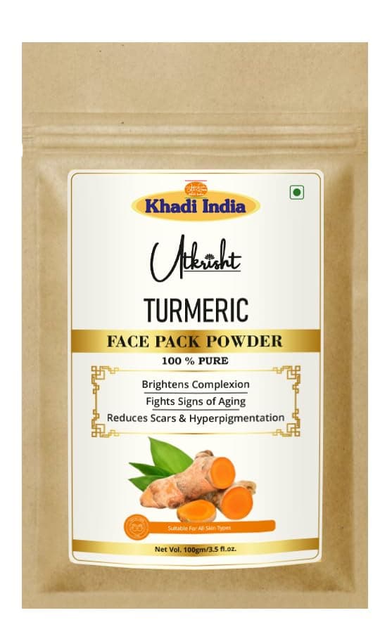 Utkrisht Khadi Turmeric Face Pack Powder 100g | For Breakouts, Dark Sports & Pigmentation | Glowing & Brightening | Pure, Natural & Ayurvedic | Removes Durt & Impurities | Face Pack for Men & Women