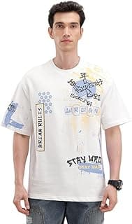 WROGN Men's 100% Cotton T-Shirt | Placement Graphic Print | Oversized Fit