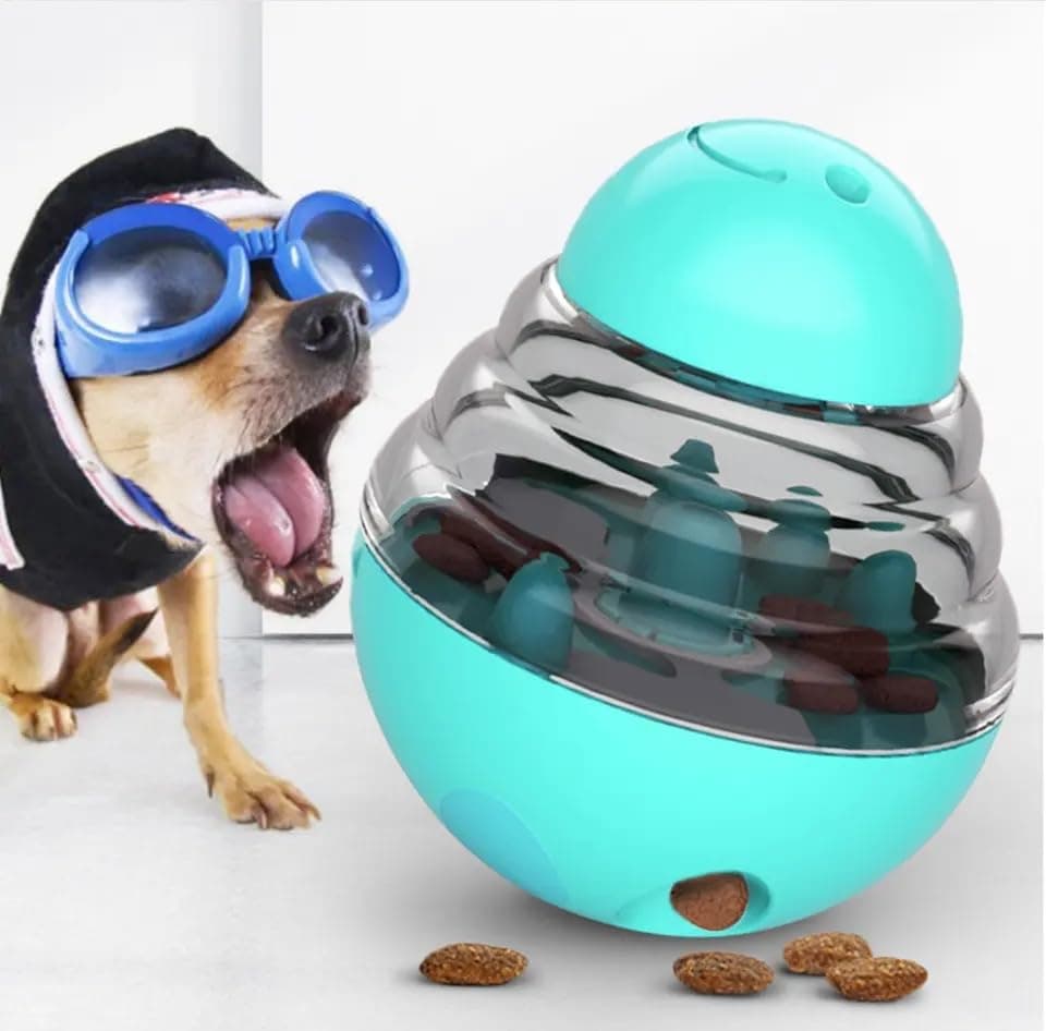 PawLites Dog Food Treat Dispenser Ball Toy, Interactive Puzzle Treat Ball, Slow Feeder Pet Food Treat Ball, Tumbler Design IQ Ball for Puppy, Cats, Dogs, and Pets Cyan