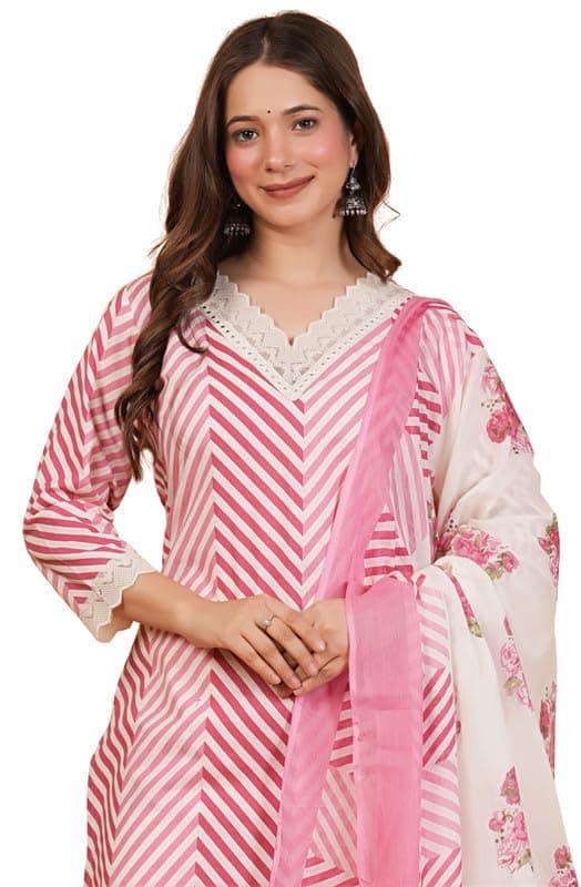 rytras Women Pure Cotton Printed Straight Kurta Set with Palazzo pants & dupatta|Ethnic wear|Kurti Suit Set for Women