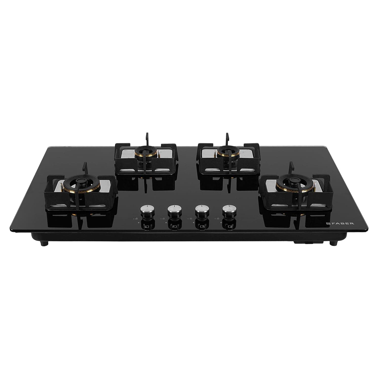 Faber 4 Burner HCT 90 cm Hob| Brass Burners| Bakelite Knobs| Cast Iron Pan Support| Hob/Cooktop Hybrid| Toughened Glass |Auto Ignition| 2 Yrs Comprehensive Warranty by Faber| HCT 904 CRR LBK EI AI